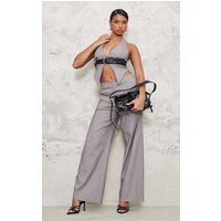 Grey Tailored Wide Leg Trousers, Grey | PrettyLittleThing IE