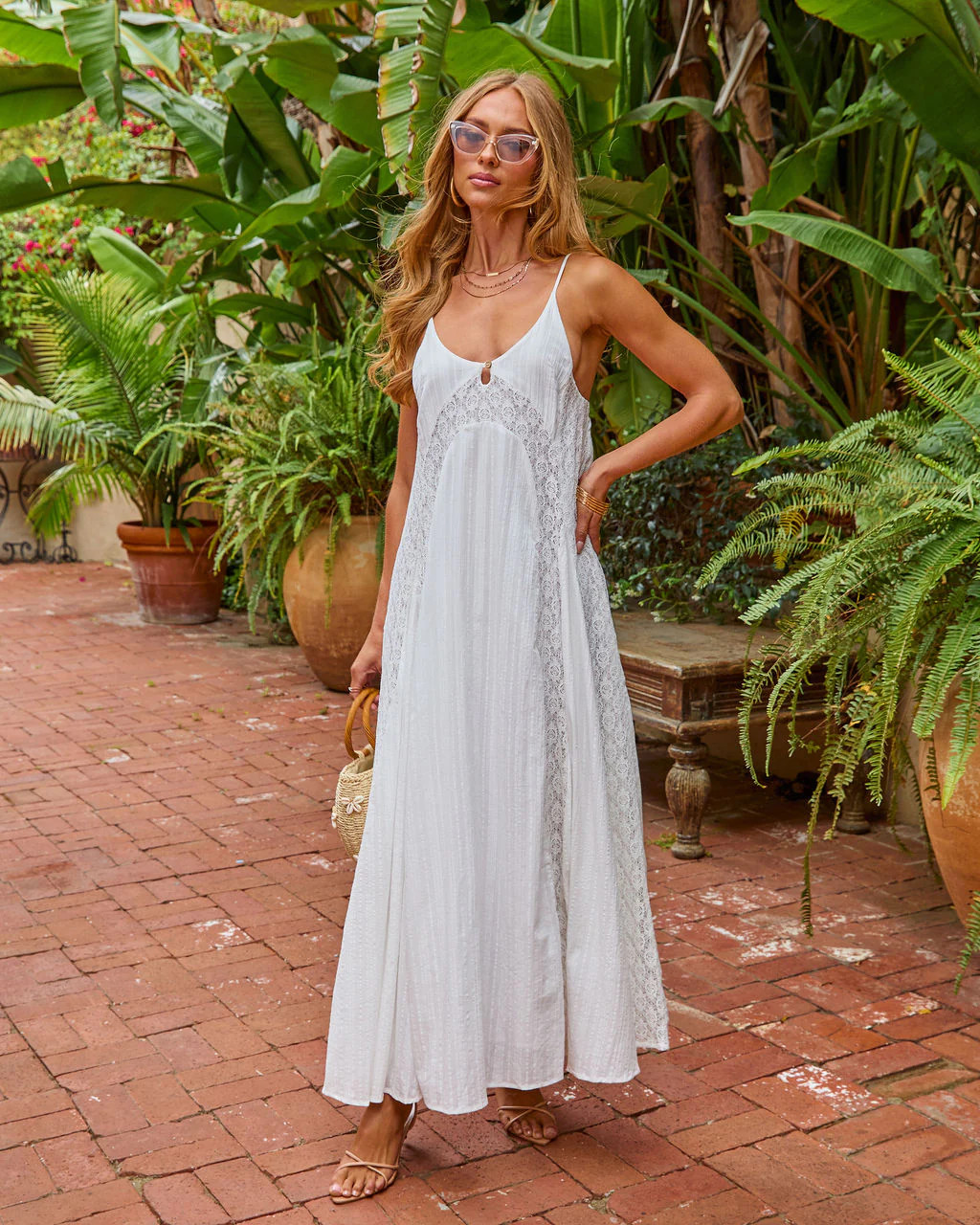 Dewy Dove Cotton Lace Trim Slip Maxi Dress | VICI