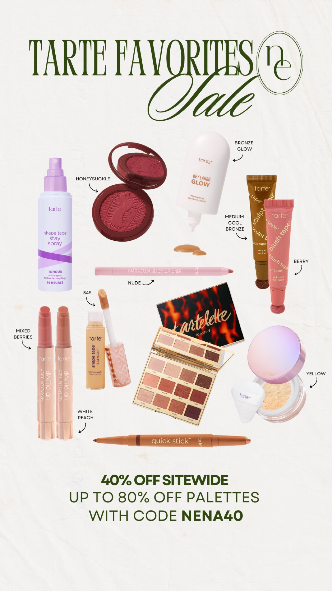 Tarte is 40% OFF for Cyber Monday + up to 80% OFF palettes with code NENA40! 


Beauty gifts
Gifts for her
Gift ideas for her
Gift guide
Makeup gifts  

#LTKBeauty #LTKGiftGuide #LTKCyberWeek