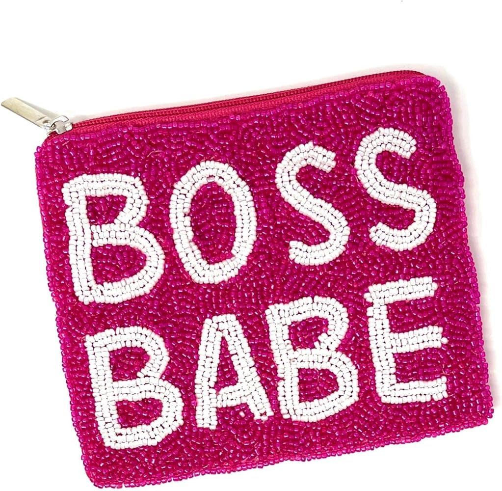 TWINE AND LOVE Boss Babe Beaded Pouch Purse, Pink Beaded Coin Purse, Coin Pouch Small Wallets Car... | Amazon (US)