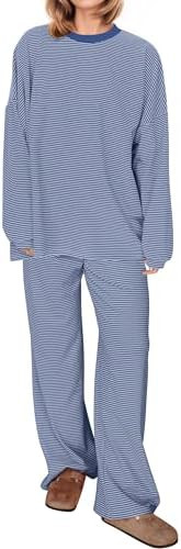 MISSACTIVER Women's 2 Piece Striped Lounge Set Long Sleeve Oversized T-Shirt Wide Leg Pants Match... | Amazon (US)