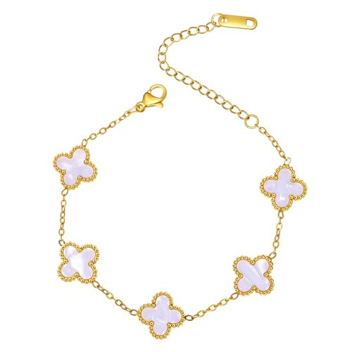 ZORCKIE Gold Clover Bracelet For Women Girls 18K Plated Trendy Bracelet Adjustable Plated Lucky Jewelry Gifts WHITE | Amazon (US)