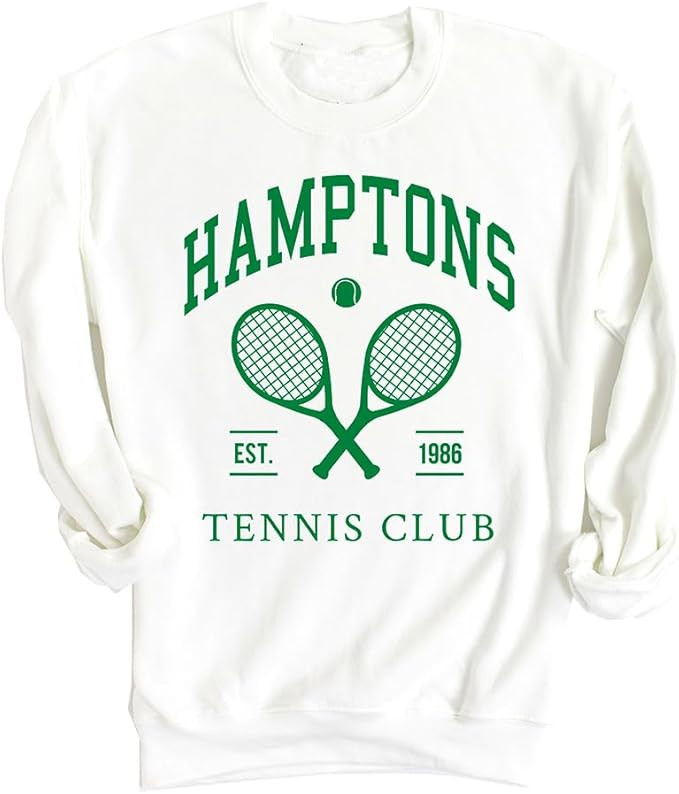 Adult Hamptons Tennis Club Oversized Sweatshirt, Vintage Tennis Sweatshirt, Preppy Sweatshirt | Amazon (US)