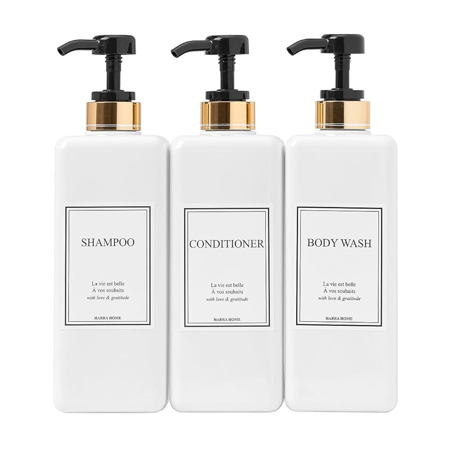 Modern Gold Design Pump Bottle Set 27 oz Refillable Shampoo and Conditioner Dispenser Empty Showe... | Amazon (US)