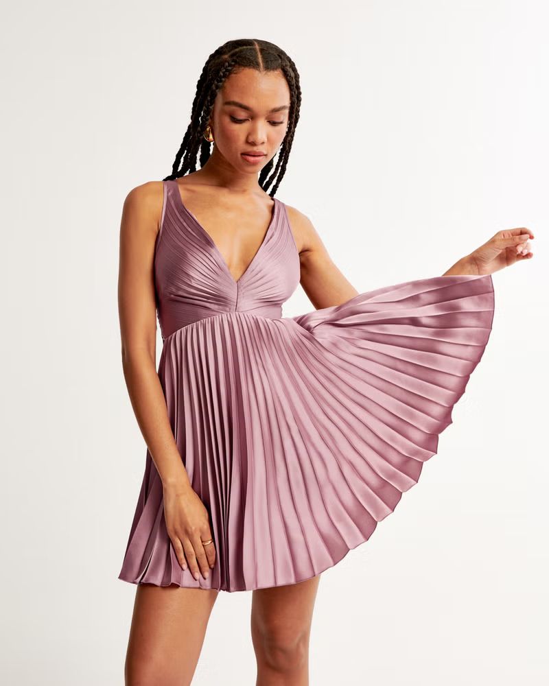 Women's Plunge Pleated Mini Dress | Women's Best Dressed Guest Collection | Abercrombie.com | Abercrombie & Fitch (US)