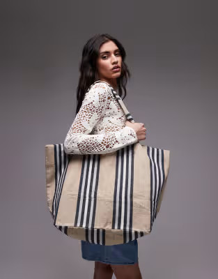Topshop Tina stripe canvas bag in neutral stripe | ASOS (Global)
