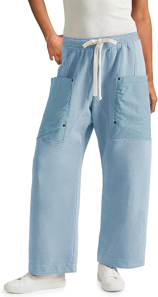 Aoysky Womens Wide Leg Pants Drawstring Barrel Sweatpants Elastic Waist Hiking Workout Cargo Pant... | Amazon (US)