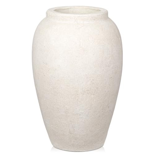Handcrafted Flower Vase, 10.5" Tall Terracotta Vases, Vintage White Vase, Rustic Antique Décor, Wide Mouth, Matte Finish for Home Office Resto Café Decoration | Amazon (US)