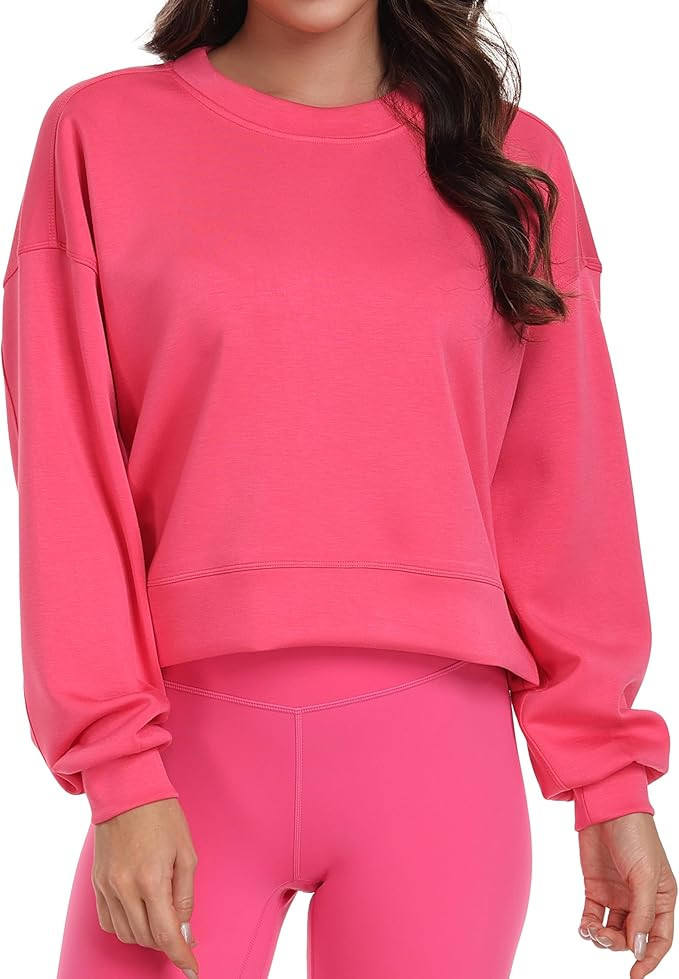 YUNOGA Women's Crewneck Sweatshirt Casual Cropped Pullover Long Sleeves Workout Sweatshirt Tops | Amazon (US)