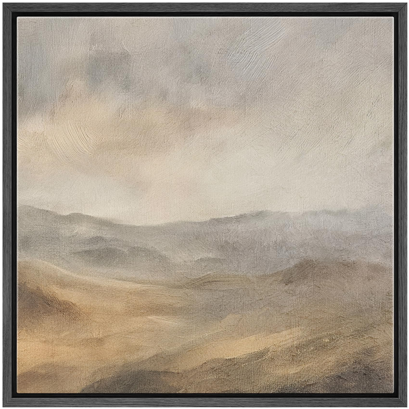 SIGNFORD Framed Canvas Print Wall Art Soft Muted Mountain Landscape Tranquil Earthy Tones Illustr... | Amazon (US)