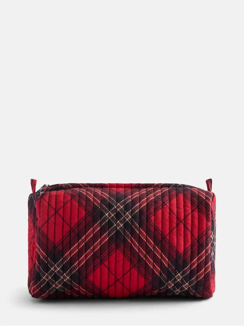 No Boundaries Quilted Pouch with Hair Scrunchie Set, 2-Piece, Women's, Red Plaid | Walmart (US)