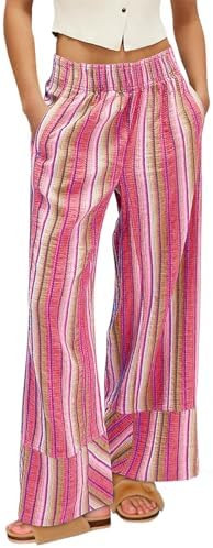 Cicy Bell Womens Wide Leg Lounge Pants Elastic High Waisted Striped Palazzo Pants Flowy Casual Be... | Amazon (US)