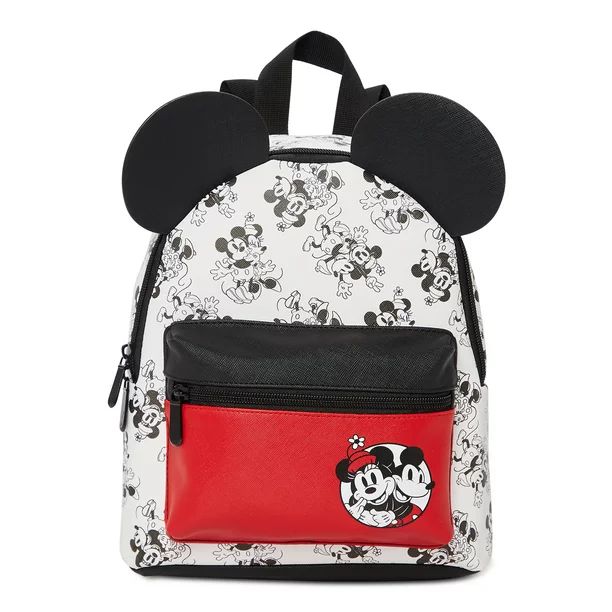 Disney Mickey & Minnie Mouse Women's Faux Leather Black White 11.5" Mini Backpack - Walmart.com | Walmart (US)