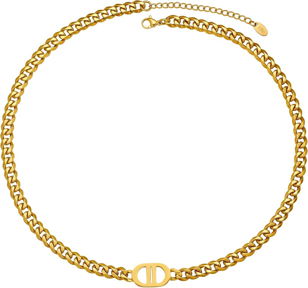 CG&KYGG Womens 18K Real Gold Plated Initial Necklace Choker with Double D Letter, 6mm 316L Stainl... | Amazon (US)