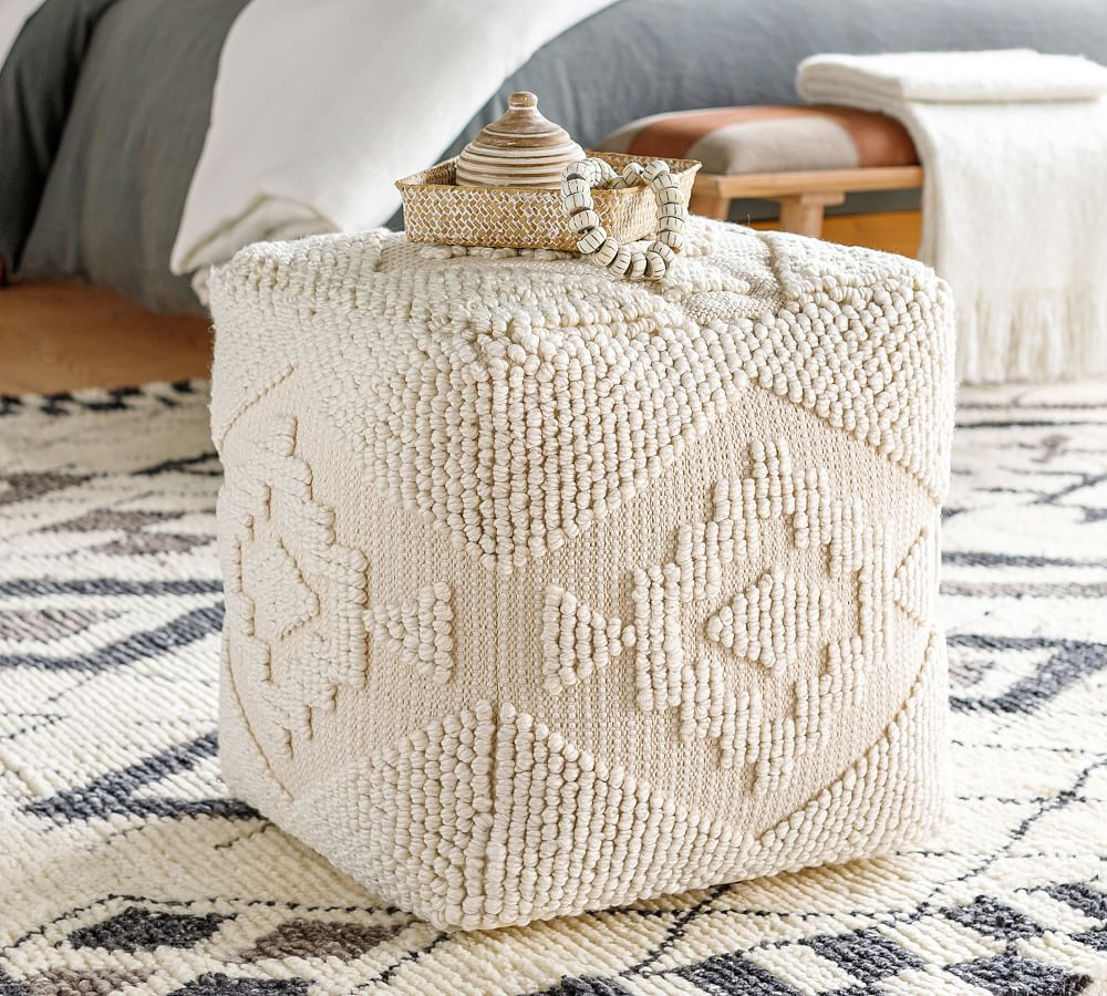 Simona Handwoven Embroidered Pouf | Pottery Barn (US)