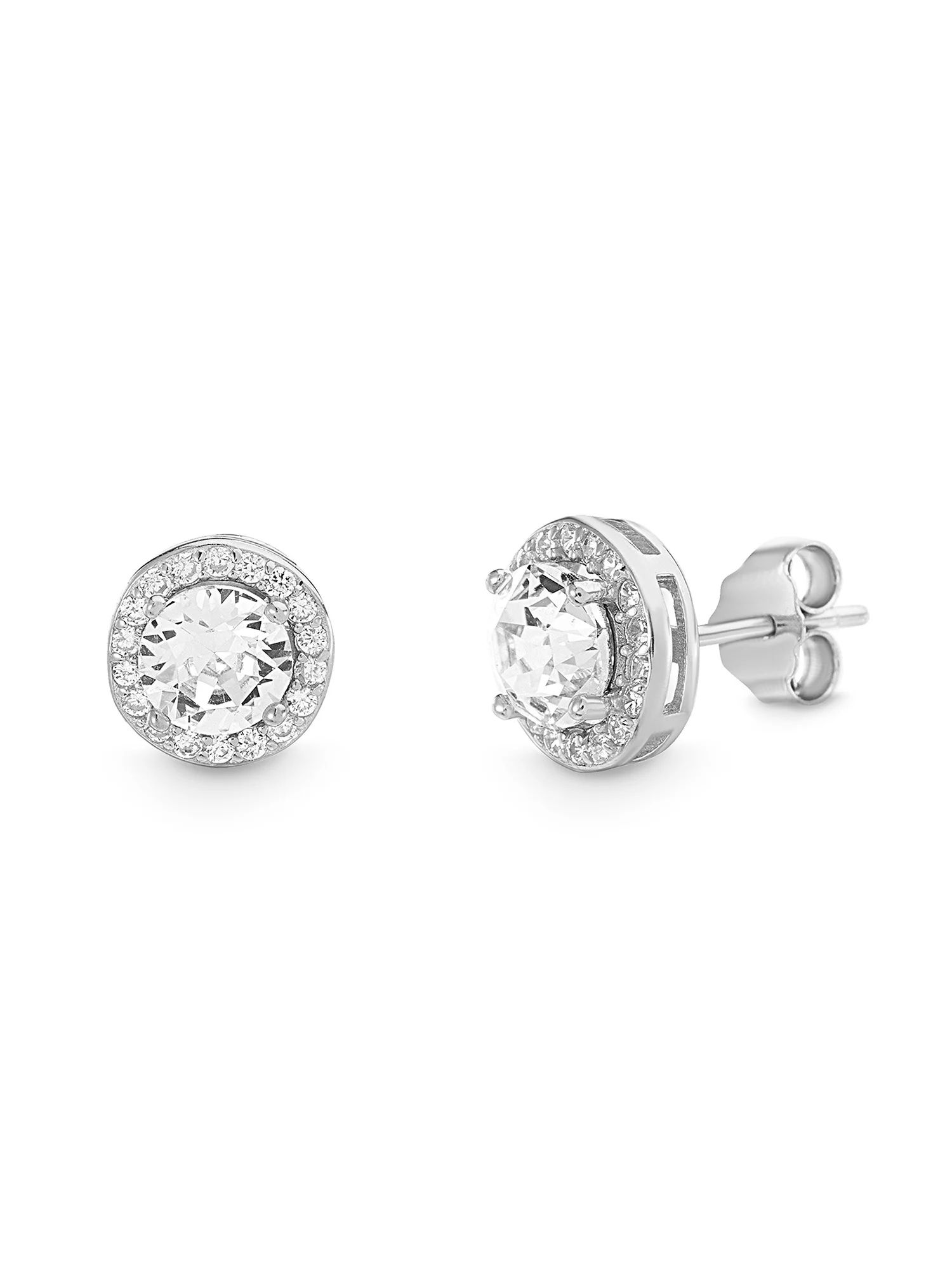Lesa Michele Faceted Crystal Round Halo Earring in Sterling Silver made with Swarovski Crystals -... | Walmart (US)