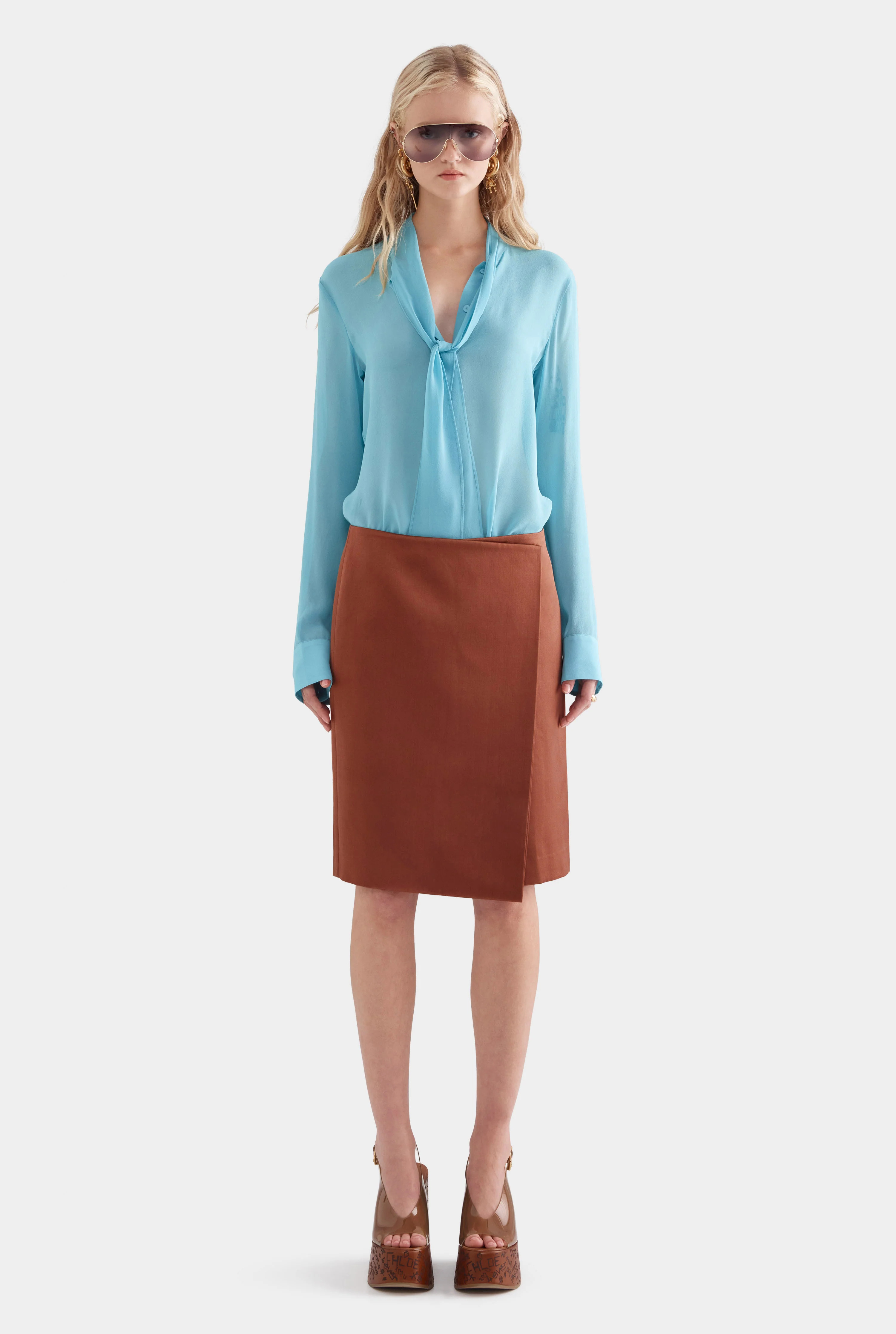 Womens Wrap Silk Cotton Skirt in Chocolate | Venroy | Venroy AU