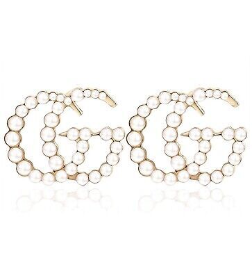 Large Faux Pearl Fashion  Earrings Goldtone Gold New Double G G Initial | eBay US