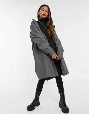 Rains long waterproof jacket in charcoal | ASOS (Global)