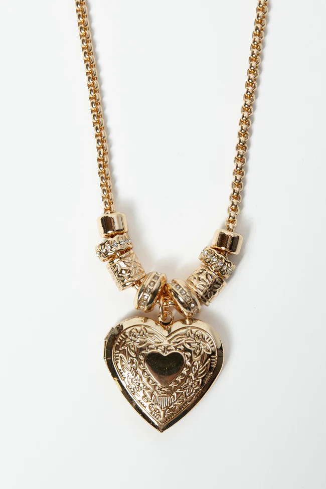 Enzo Gold Heart Locket Necklace | Pink Lily