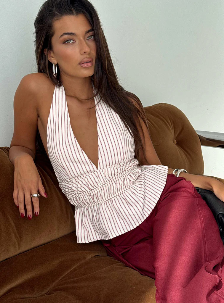 Perpetua Halter Neck Top Red / White Stripe | Princess Polly US