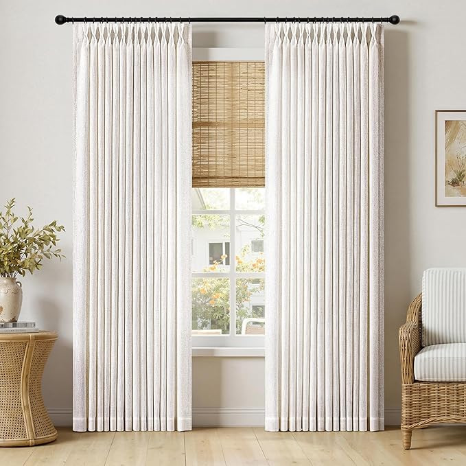 Amazon.com: MIULEE Pinch Pleated Thick Linen Curtains 90 Inches Long 2 Panels for Living Room Bed... | Amazon (US)