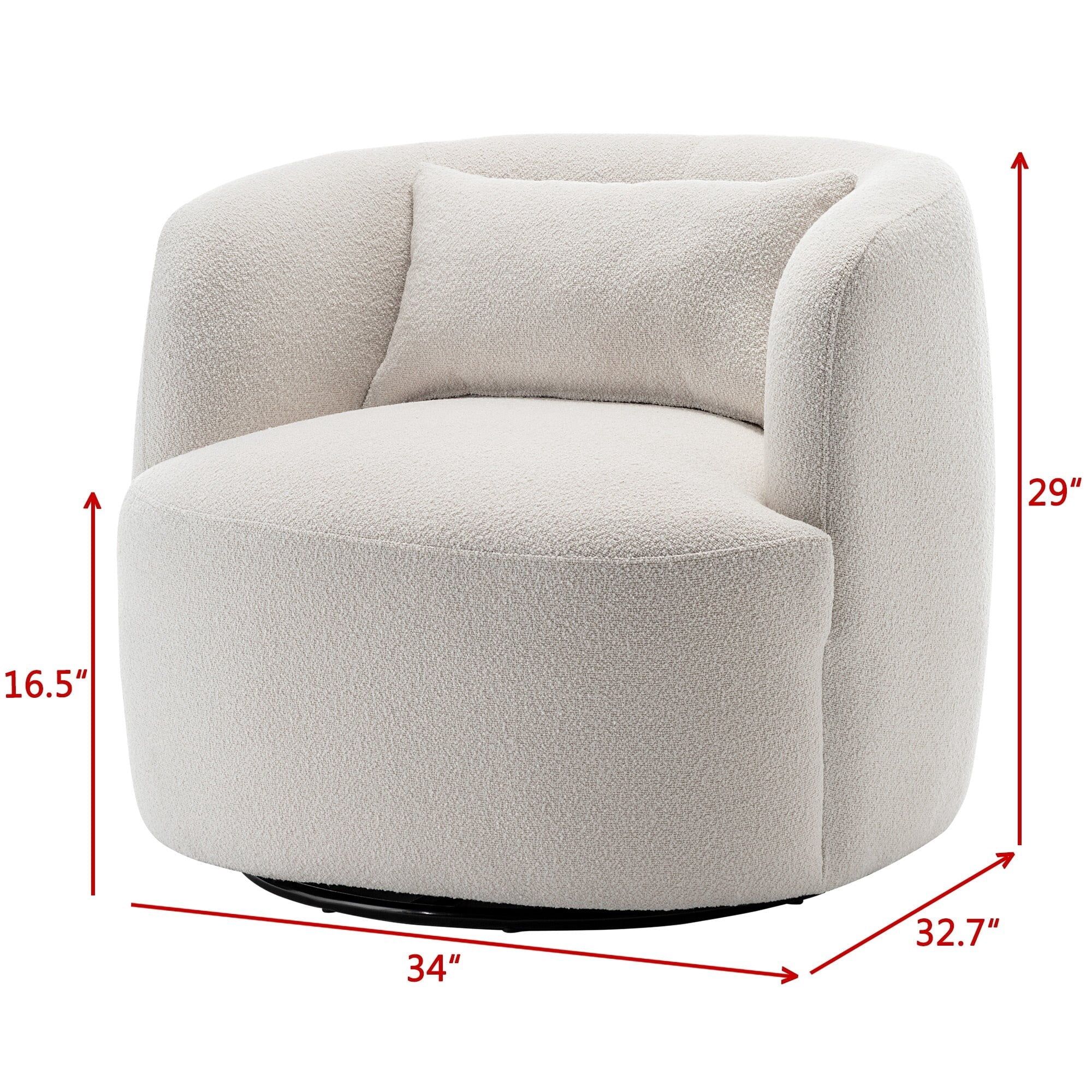 Poly Blend Boucle Fabric Upholstered Swivel Armchair Beige | Walmart (US)