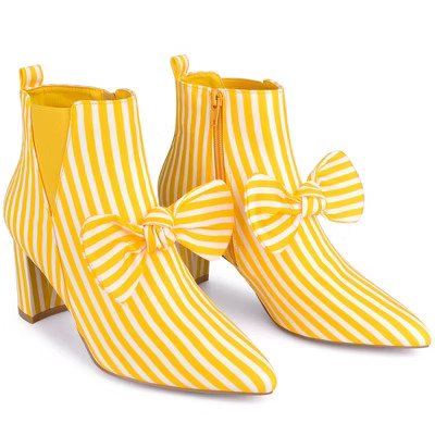 BLISSFUL STEP Bow Stripe Pointed Toe Chunky Heels Ankle Booties for Women 6 Yellow | Target