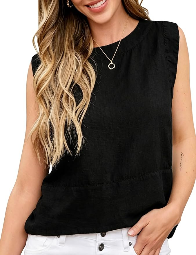 Xiaoxuemeng Womens Cotton Linen Tank Tops Loose Back Half Button Crewneck Vest Sleeveless Summer ... | Amazon (US)