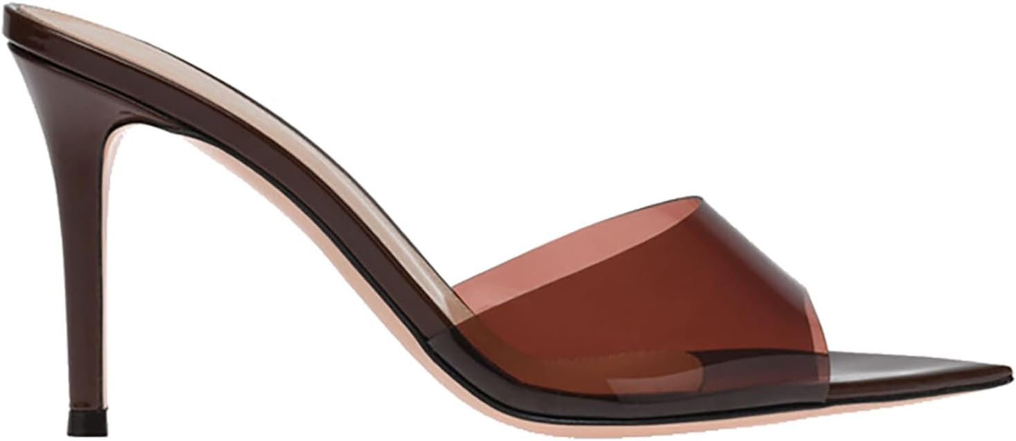 Women'S Clear Pointed Open Toe Stiletto Heel Slide Sandals Fashion Sexy Slip On Transparent Strap High Heels Mules Summer Backless Party Wedding Prom Dress Shoes | Amazon (US)
