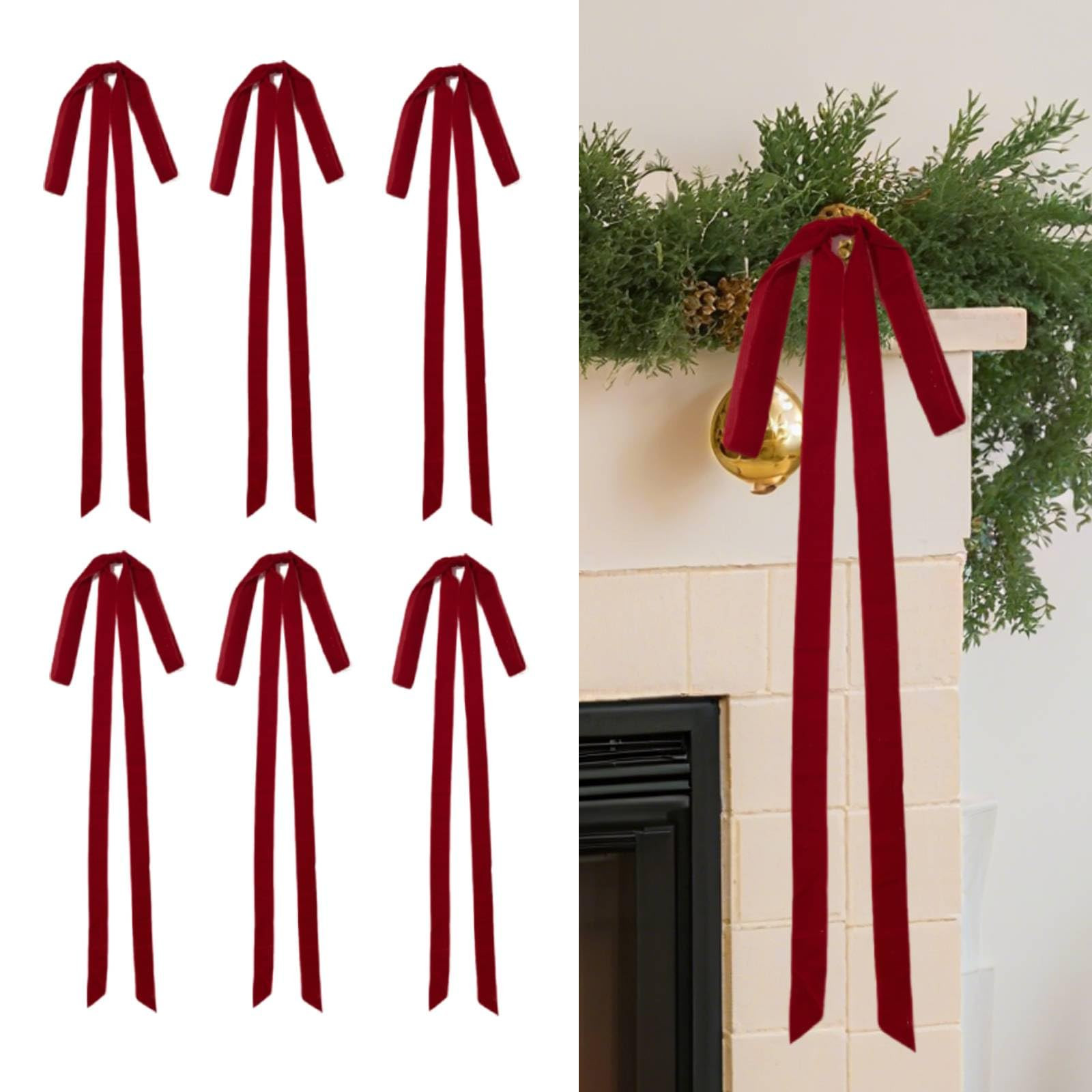 Velvet Ornaments Christmas Tree Bows - 6 Pcs Red Christmas Bows for Gift Wrapping Crafts 15 x 23 ... | Amazon (US)