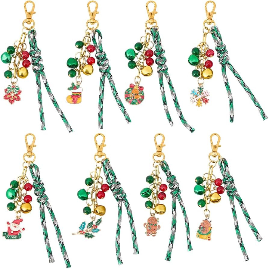8 Styles 8Pcs Christmas Bag Charms with Bells Christmas Keychain Set Bulk Enamel Charm Colorful A... | Amazon (US)