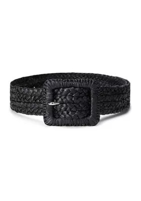 Lauren Ralph Lauren Women's Raffia Wide Belt, Black, Large | Belk