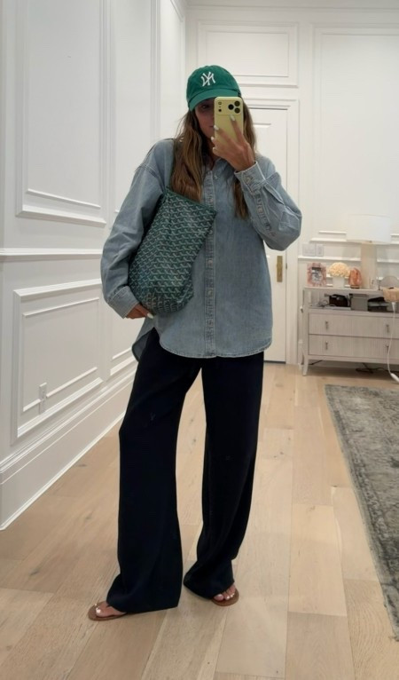My fav kind of casual outfit 🤍 oversized denim shirt + wrinkle free wide leg pants from @Aritzia 
Green goyard bag from @Vivrelle 

Fall outfit, casual outfit, mom outfit, travel outfit, aritzia

#LTKOver40 #LTKSeasonal #LTKootd