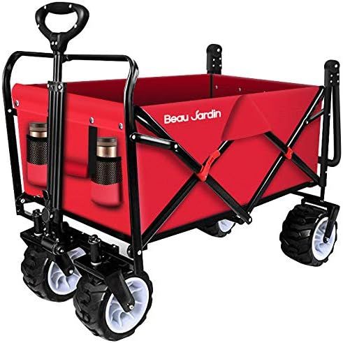 BEAU JARDIN Folding Push Pull Wagon Collapsible Cart 300 Pound Capacity Utility Camping Grocery C... | Amazon (US)