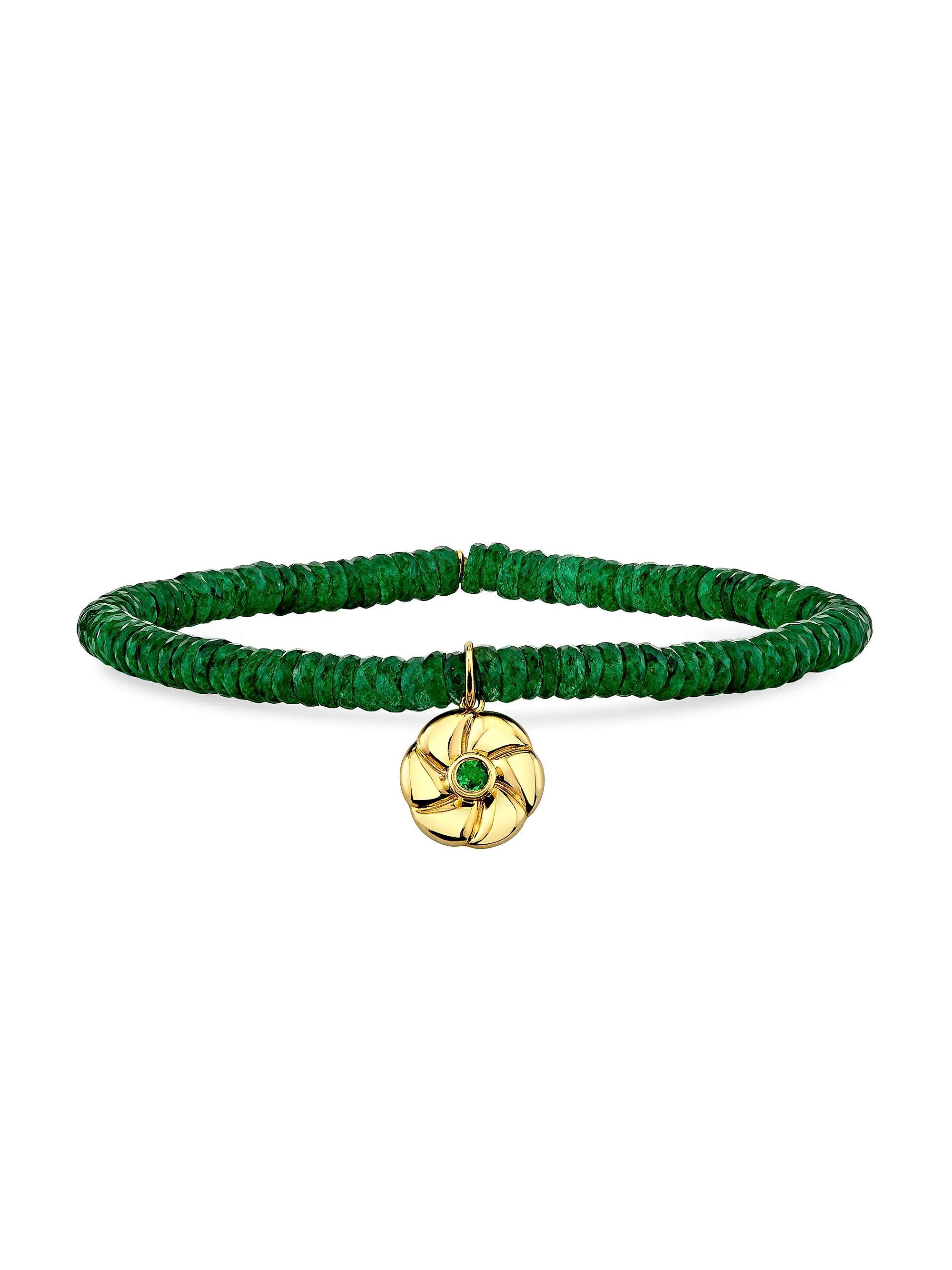 14K Yellow Gold, Green Aventurine & Emerald Pinwheel Flower Charm Bracelet | Saks Fifth Avenue