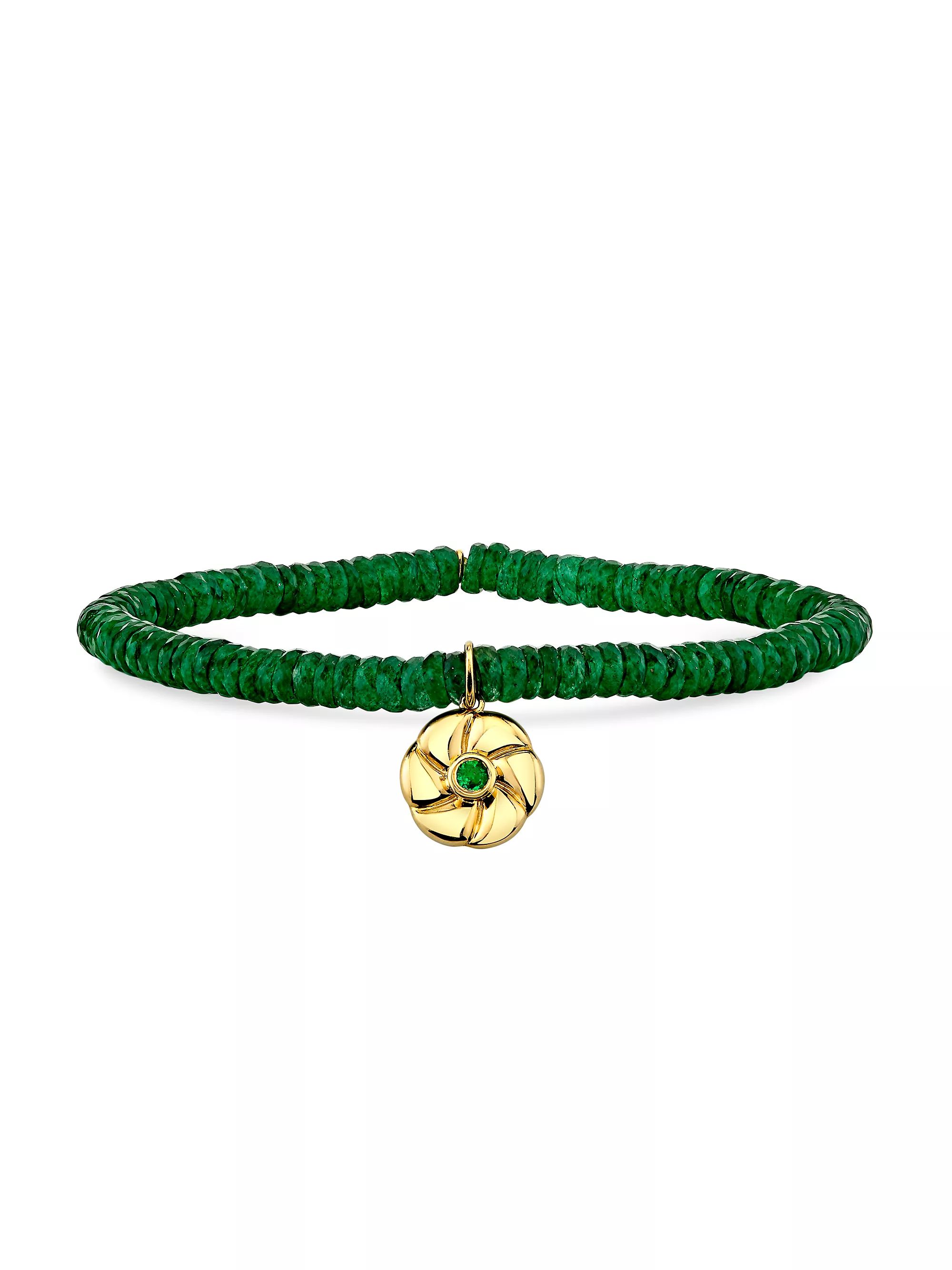 14K Yellow Gold, Green Aventurine & Emerald Pinwheel Flower Charm Bracelet | Saks Fifth Avenue