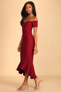 How Much I Care Wine Red Off-the-Shoulder Midi Dress | Lulus (US)