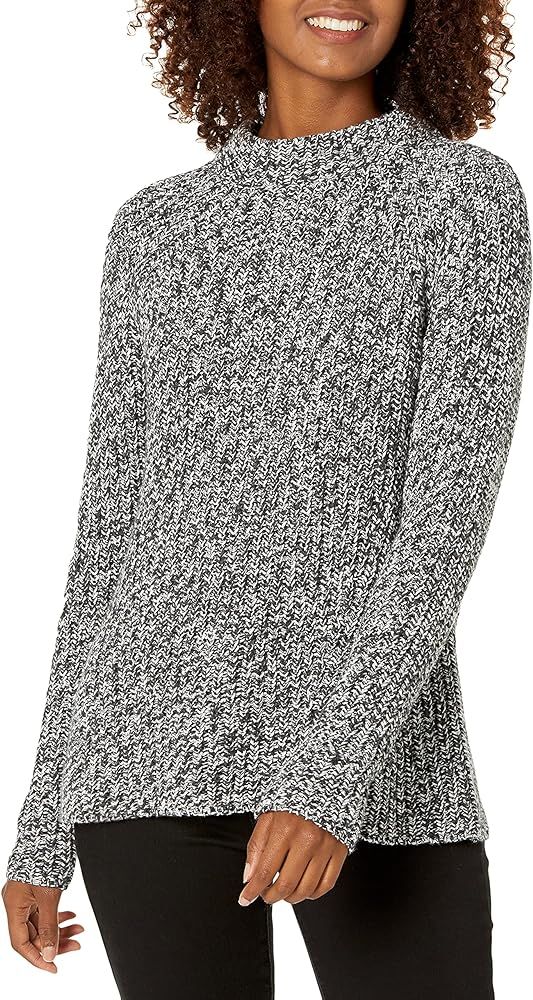 Goodthreads Women's Cotton Half-Cardigan Stitch Mock Neck Sweater | Amazon (US)