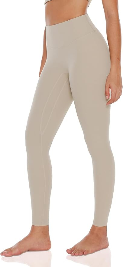 Womens Yoga Leggings Workout Tights Pants 25"/28" High Waisted No Front Seam Tummy Control Cream ... | Amazon (US)