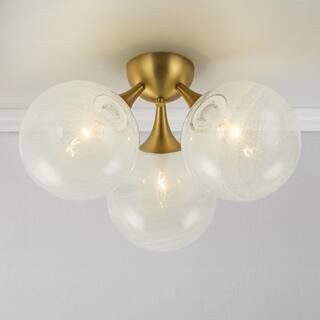 RRTYO Eterniti 16.9 in. 3-Light Gold Modern Sputnik Cluster Semi-Flush Mount Light with White Str... | The Home Depot