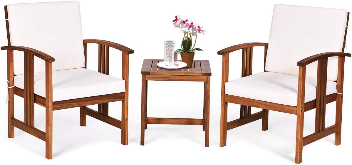Tangkula 3-Piece Outdoor Acacia Wood Sofa Set w/Cushions, Padded Sectional Conversation Set Furni... | Amazon (US)
