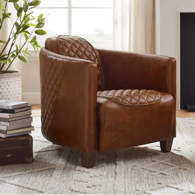Paynesville Tufted Genuine Leather Upholstered Accent Arm Barrel Chair | Wayfair North America