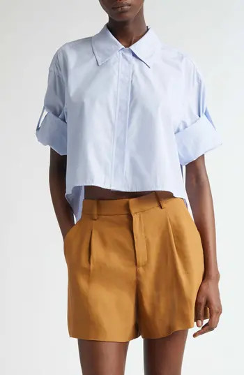 A.L.C. Maude Long Sleeve Roll Tab Crop Shirt in Light Blue at Nordstrom Rack, Size Large | Nordstrom Rack
