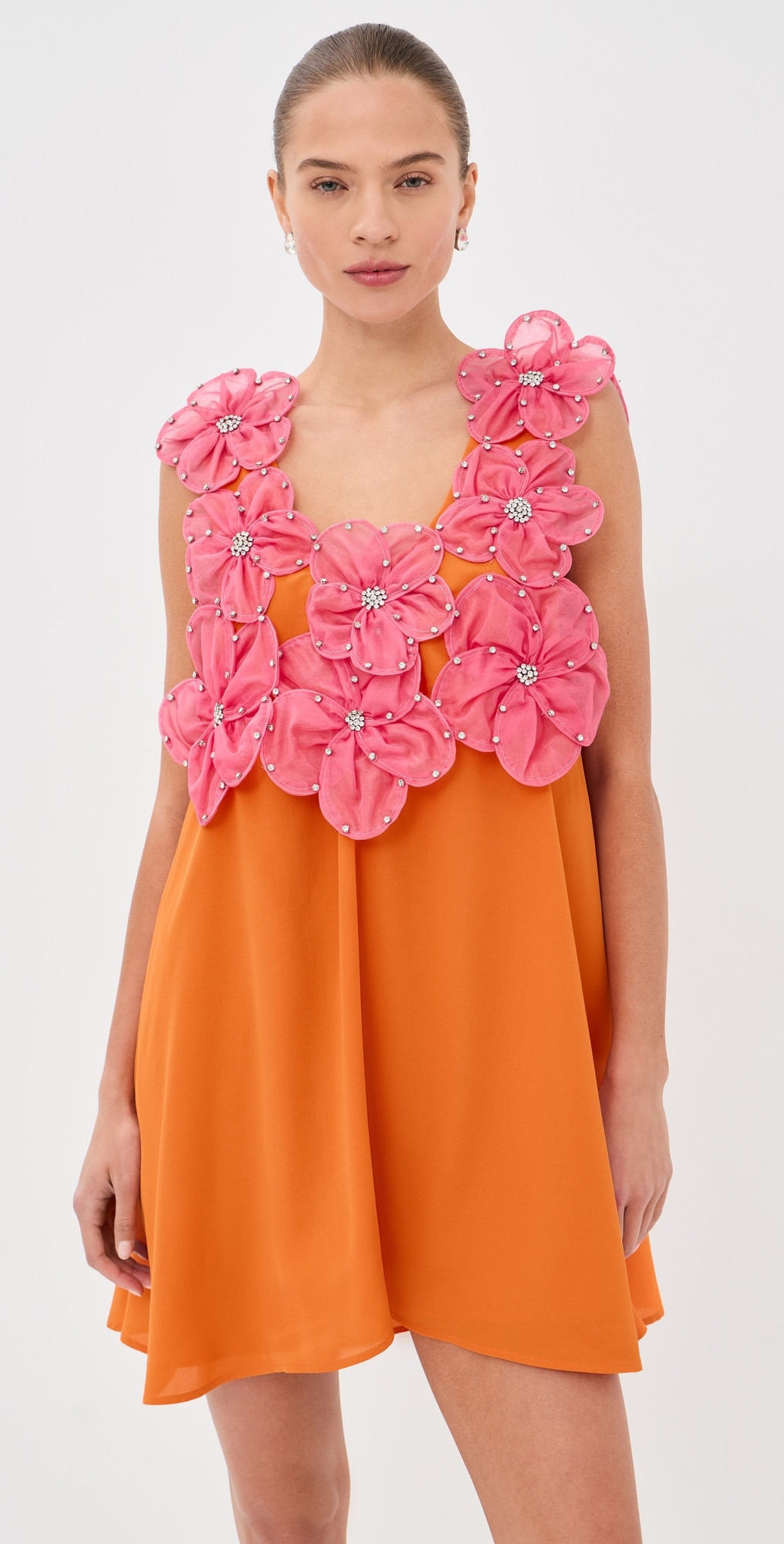 La Vie Style House 3D Jewel Floral Mini Swing Dress Orange & Pink One Size | Shopbop