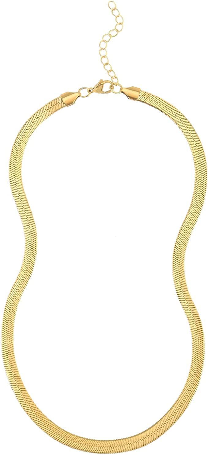 Reoxvo Dainty Gold Chain Choker Necklace for Women 14K Real Gold Plated Paperclip/Herringbone/Bea... | Amazon (US)