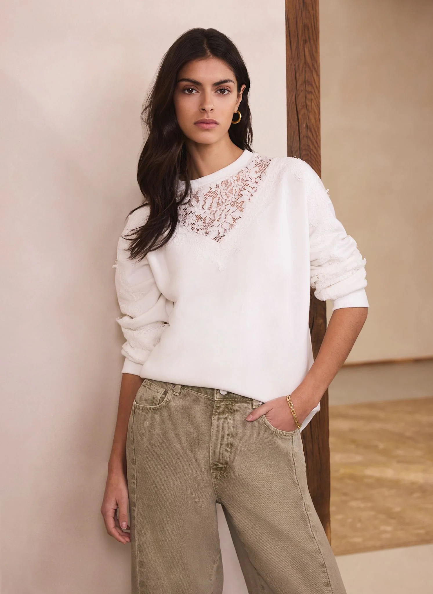 White Lace Detail Sweatshirt | Mint Velvet