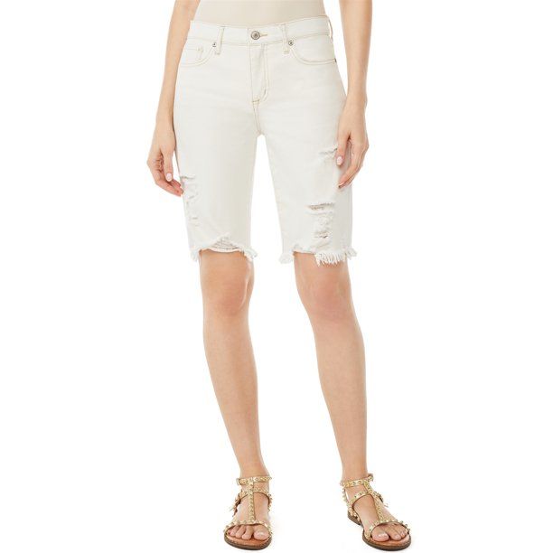 Scoop Women's Destructed Denim Bermuda Shorts | Walmart (US)