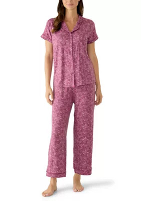 Women's Short Sleeve Notch Collar Shirt and Pants Pajama Set | Belk