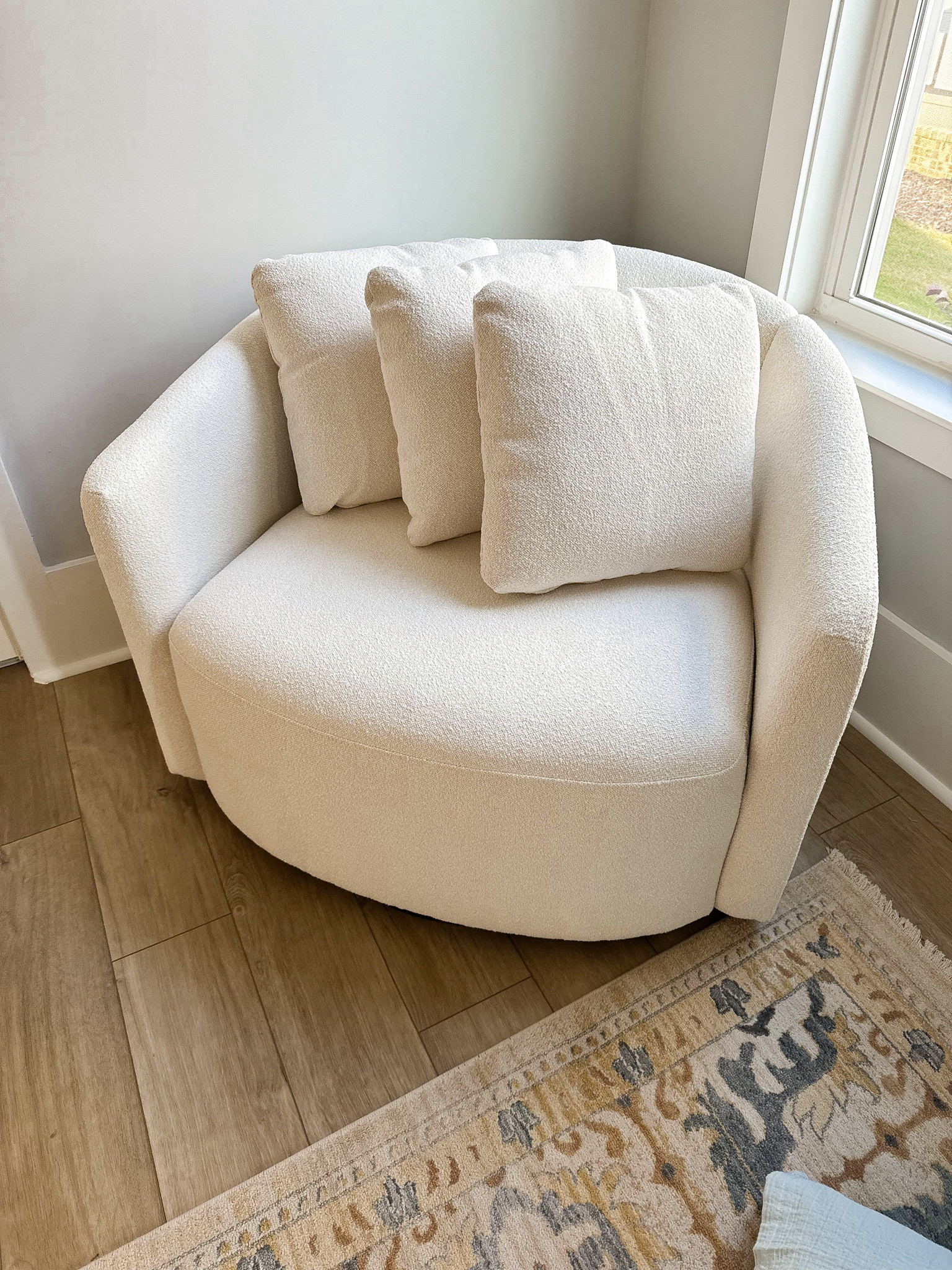Obsessed with this Walmart chair! Quality is amazing. I’ve had it bookmarked for forever and am so excited to finally have it in my home 🙂 perfect in the master bedroom.

Walmart home. Beautiful by drew. Accent chair. Swivel chair. LTK home. 
